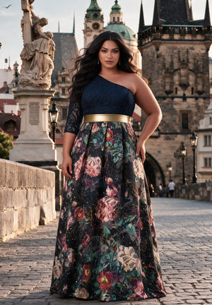 Marcella One-shoulder Lace Gown
