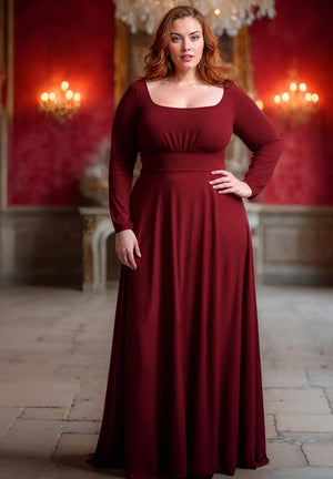 Elizabeth Plus Size Evening Dress In Burgundy