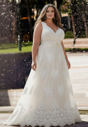 Frederika Plus Size Lace Wedding Gown In Ivory