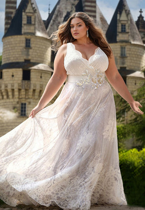 Frederika Plus Size Lace Wedding Gown In Ivory