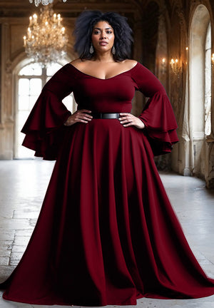Idia Plus Size Evening Gown In Bordeaux