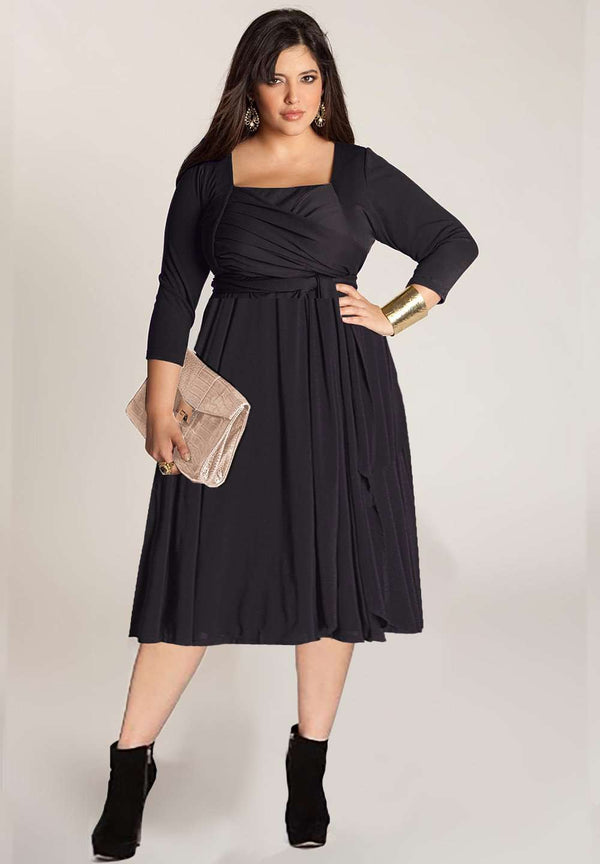 Below knee Black plus size dress | IGIGI.com Below knee Black plus size dress | IGIGI.com