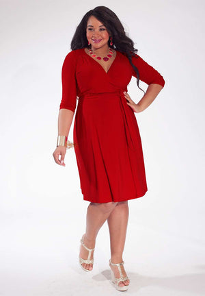 Below knee plus size dress in royal red