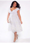Wedding plus size below knee dress in soft white with lace A-line skirt 