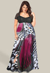 Chiffon dress with black top and abstract printed A-line skirt