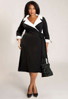 Black plus size wrap dress with white collar