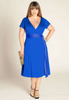 Royal blue below knee plus size dress with waistband