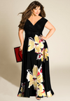 Black plus size dress with A-line embroidered skirt