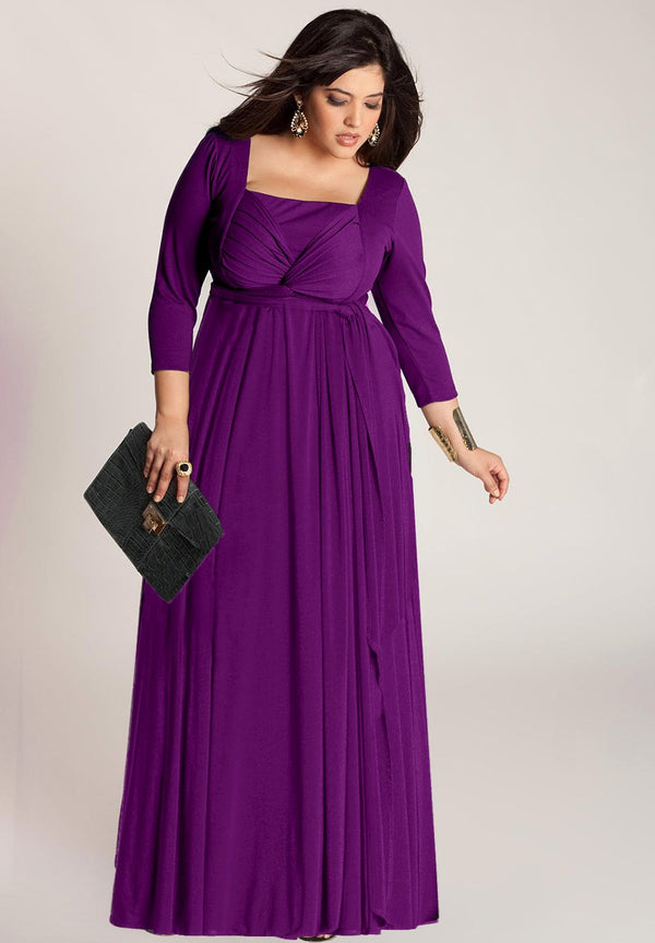 Plus size violet dress with flowy skirt