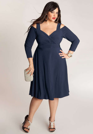 Dark blue plus size below knee dress