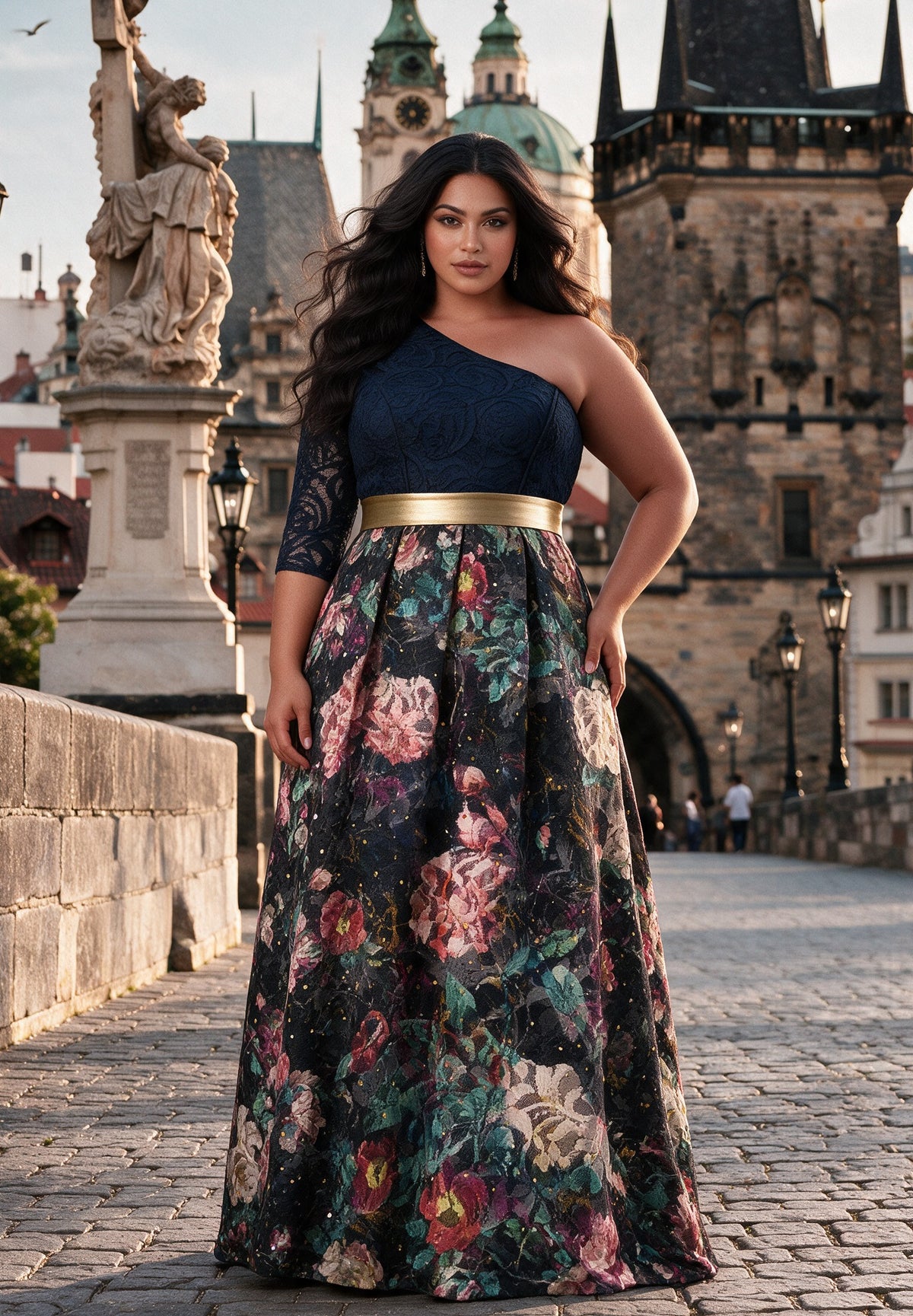 Marcella One-shoulder Lace Gown