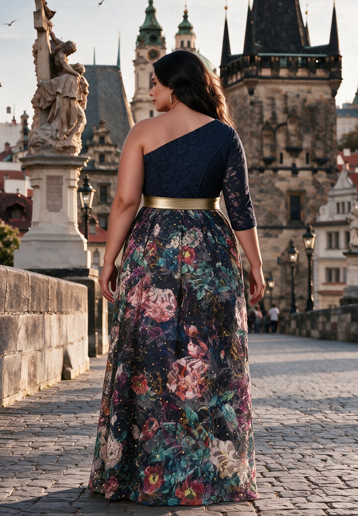 Marcella One-shoulder Lace Gown