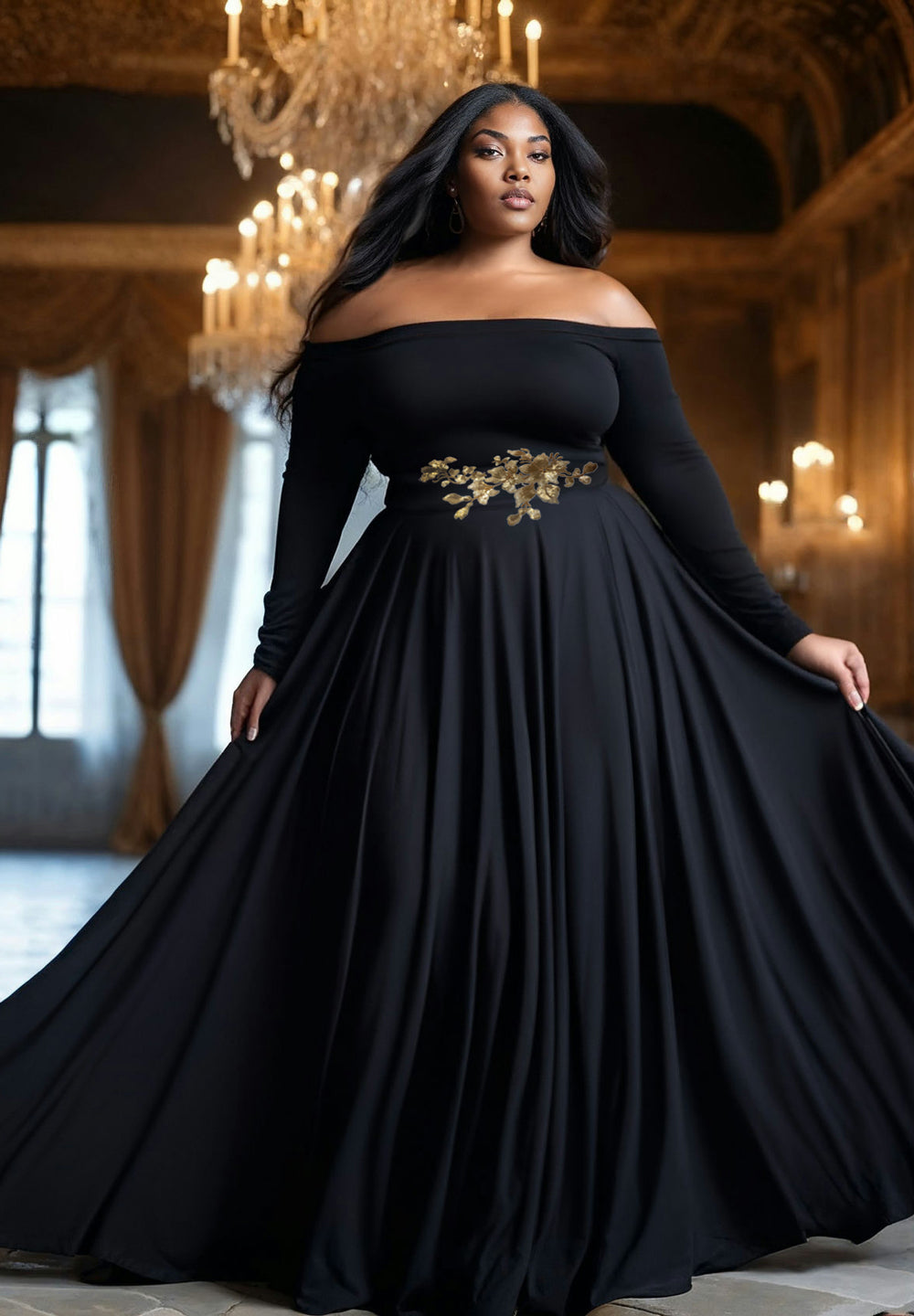 Berenice Plus Size Evening Gown in Black