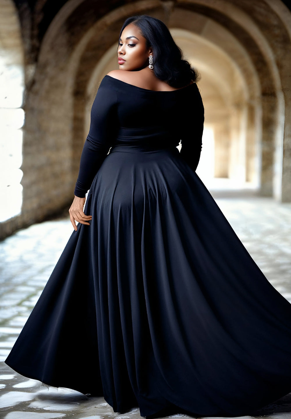 Catherine Plus Size Evening Gown In Black