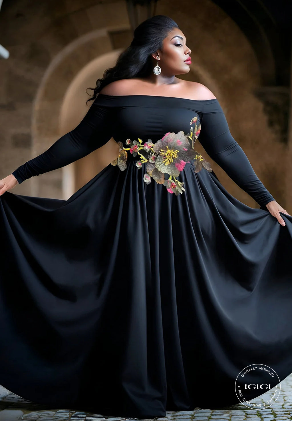 Catherine Plus Size Evening Gown In Black