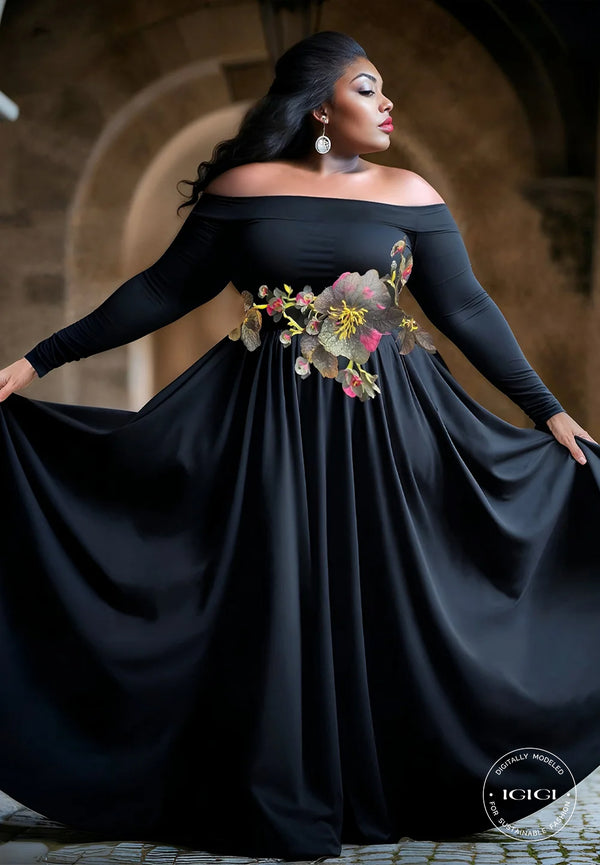 Catherine Plus Size Evening Gown In Black
