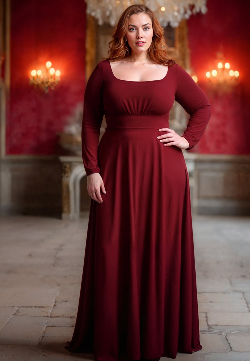 Elizabeth Plus Size Evening Dress In Burgundy