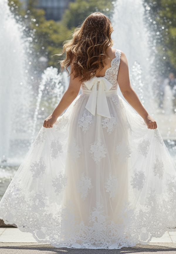 Frederika Plus Size Lace Wedding Gown In Ivory