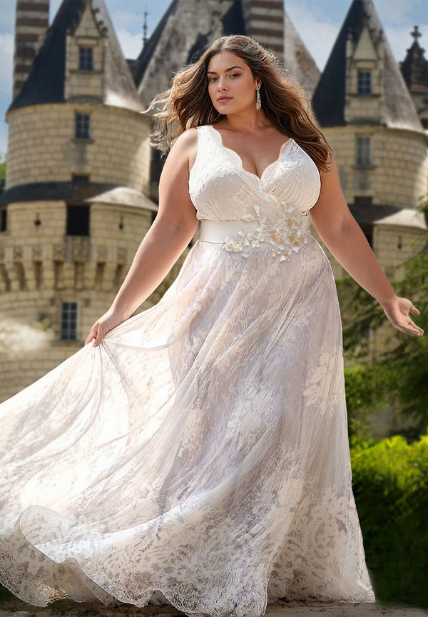 Frederika Plus Size Lace Wedding Gown In Ivory