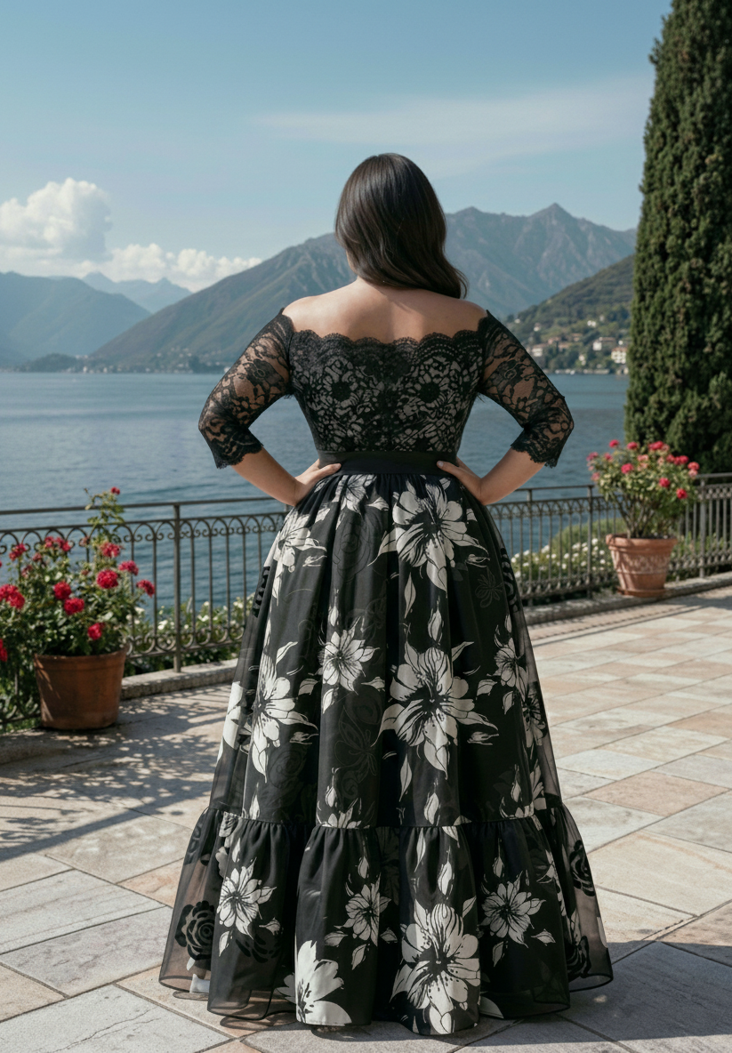 Giustina Black and White Gown