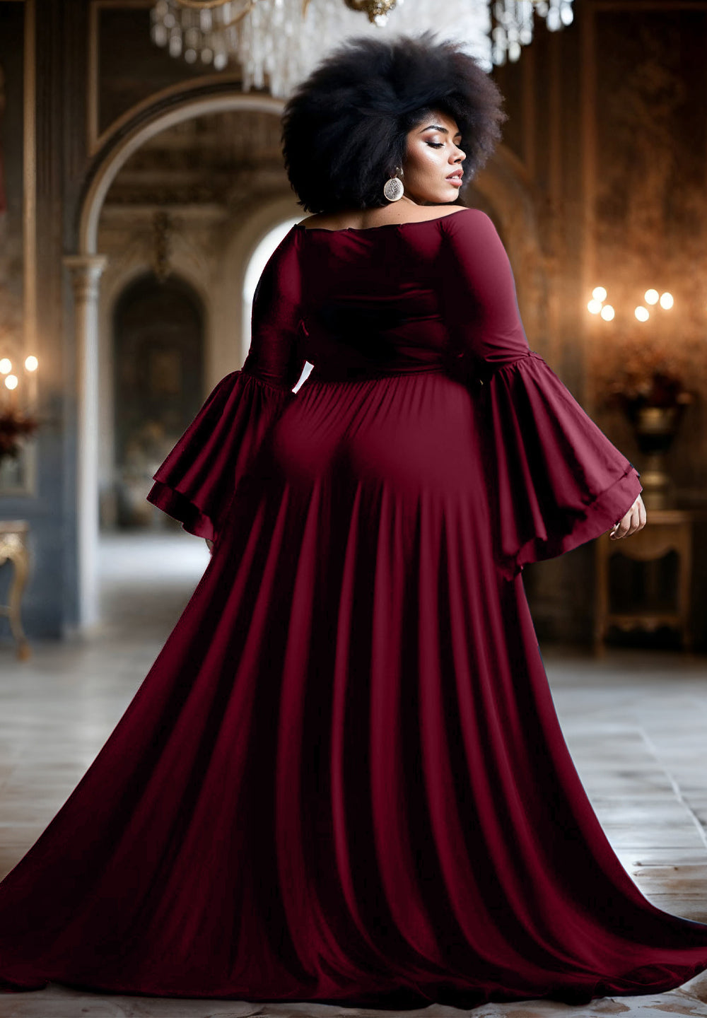 Idia Plus Size Evening Gown In Bordeaux