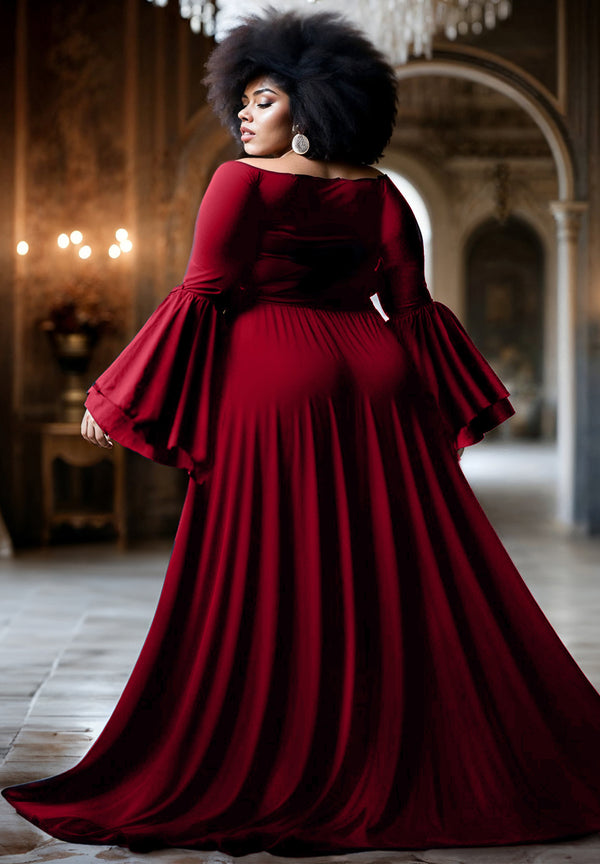 Idia Plus Size Evening Gown In Deep Red