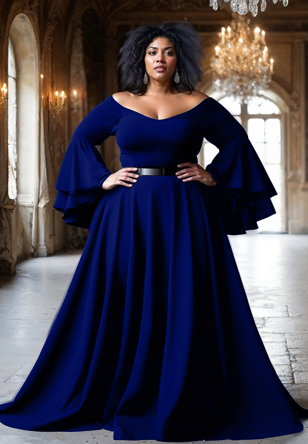 Js Prom Gown For Chubby Idia Plus Size Evening Gown In Royal Blue