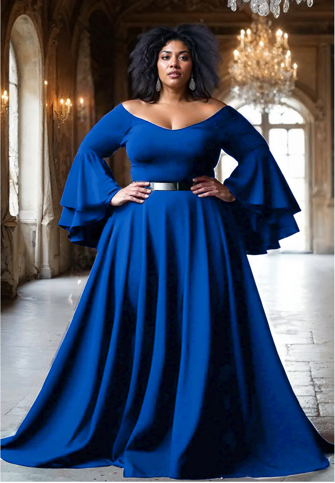 Idia Plus Size Evening Gown In Royal Blue