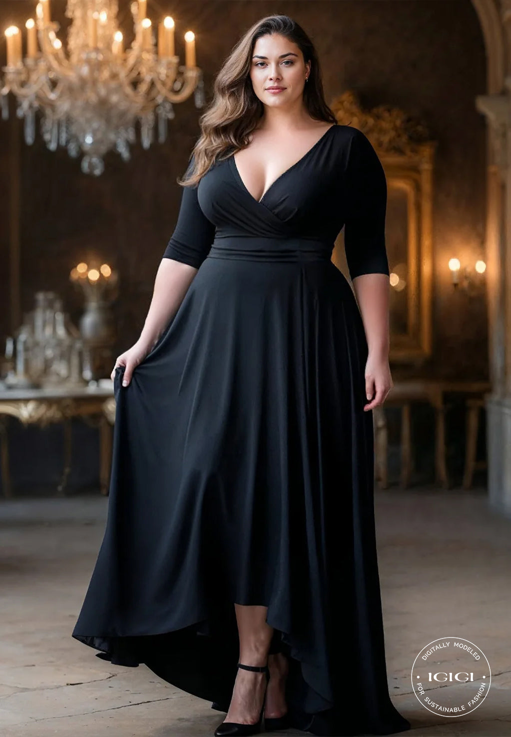 high fashion plus size dresses Isabella Gown In Black Dusty Blue Color:Classic Emerald color:Silver Alex Evenings Regular -