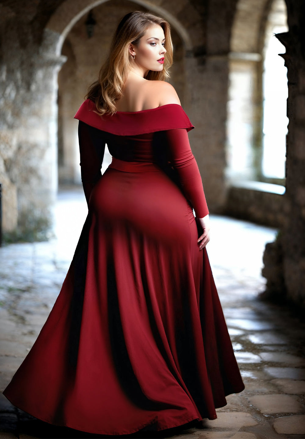 Tomyris Plus Size Evening Dress in Deep Red Tomyris Plus Size Evening Dress in Deep Red