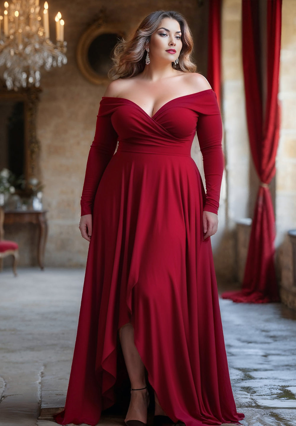 Tomyris Plus Size Evening Dress in Deep Red Tomyris Plus Size Evening Dress in Deep Red