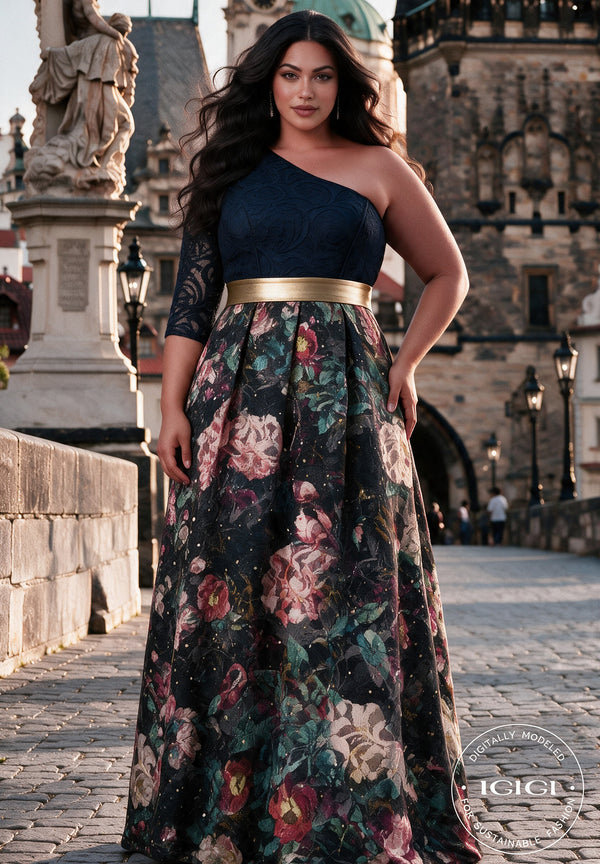 Marcella One-shoulder Lace Gown