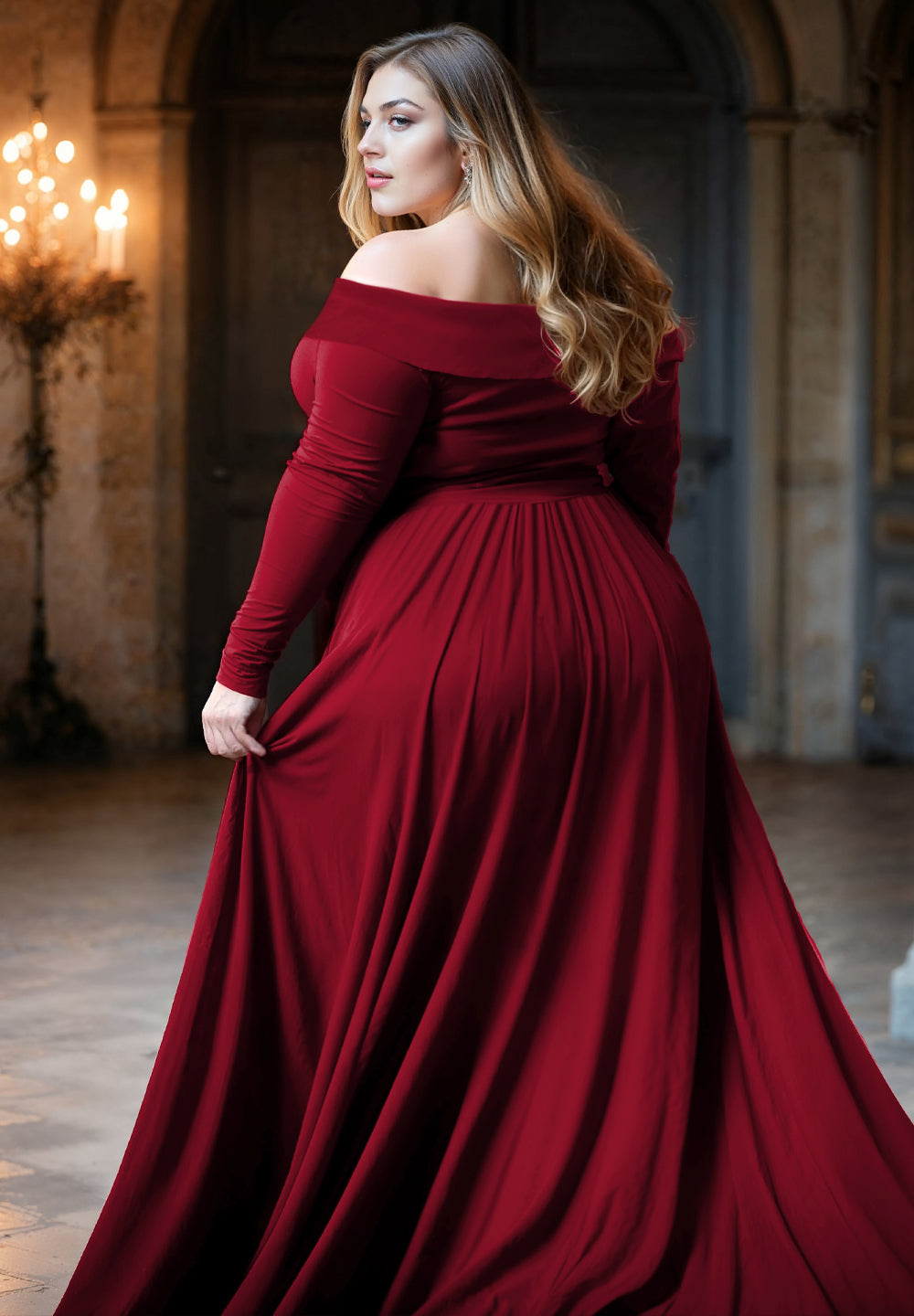 Marie Plus Size Gown In Deep Red1