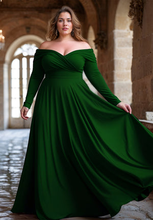 Rachel Allan Curves 6313 Jade V-Neck Chiffon A-Line Dress - Size 24 –  Formalwear Outlet
