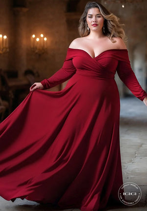 Marie Plus Size Gown In Deep Red