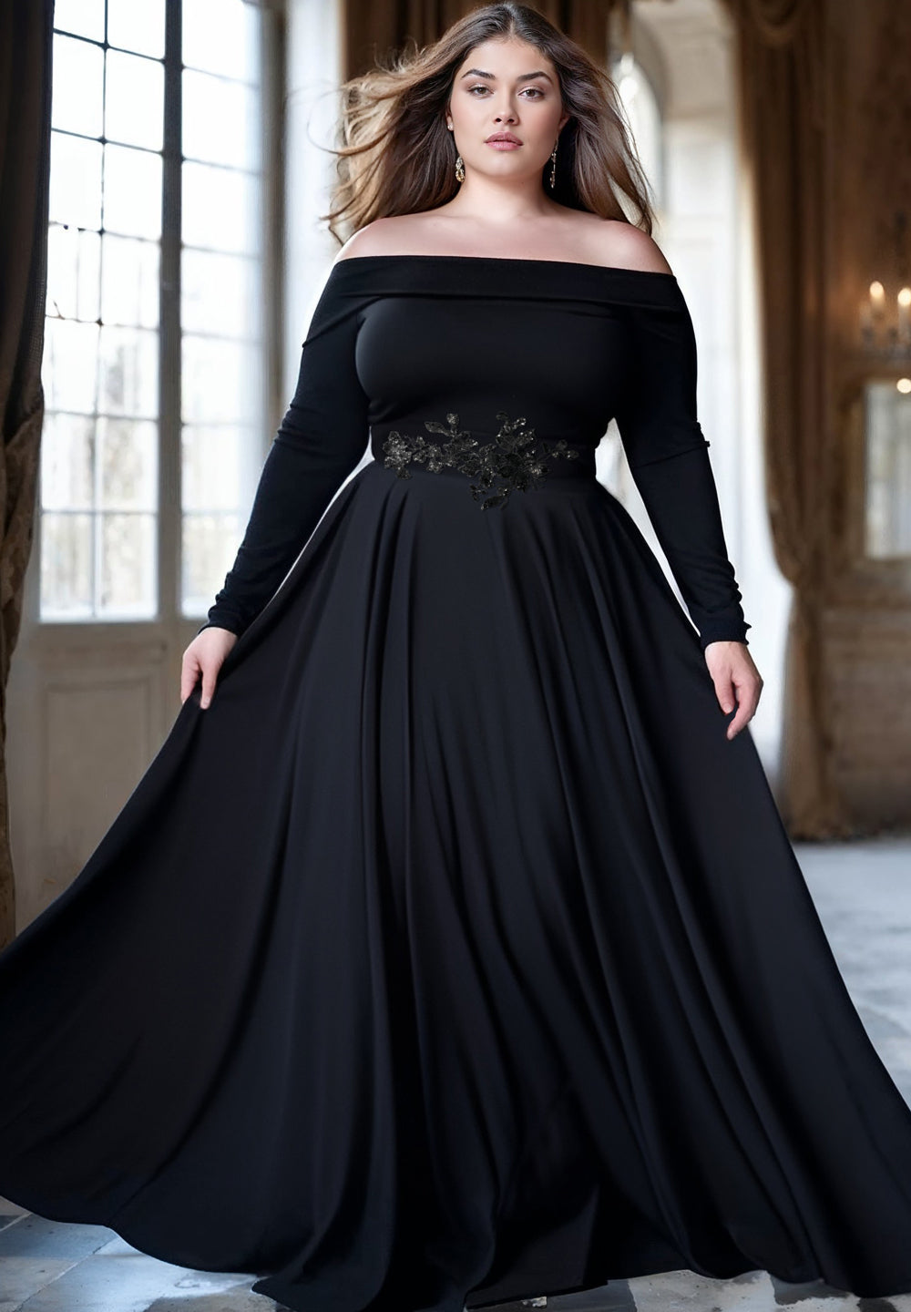 Roxelana Plus Size Evening Gown In Black Roxelana Plus Size Evening Gown In Black
