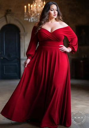 Tomyris Plus Size Evening Dress in Deep Red