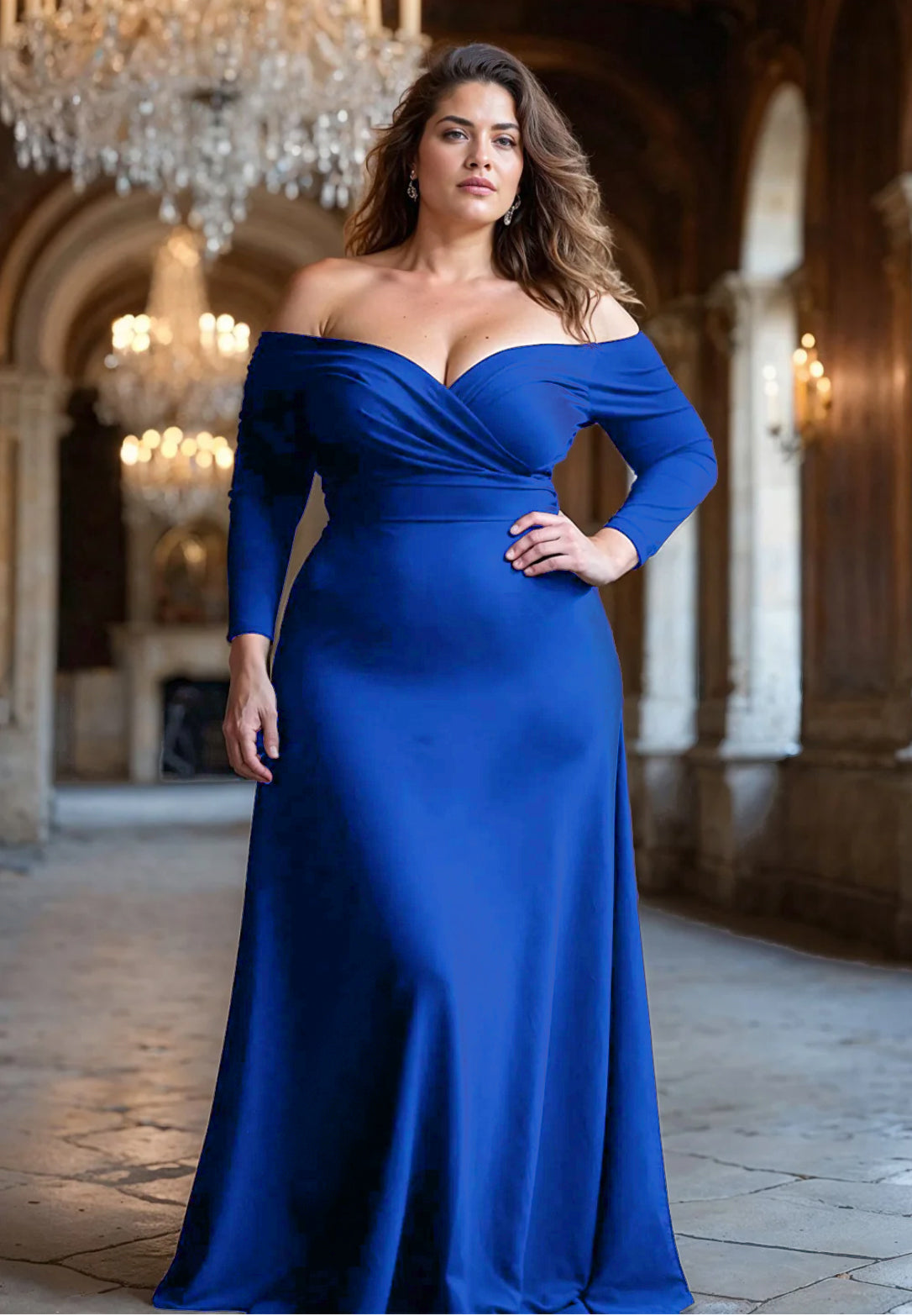 Zenobia Plus Size Evening Dress In Royal Blue