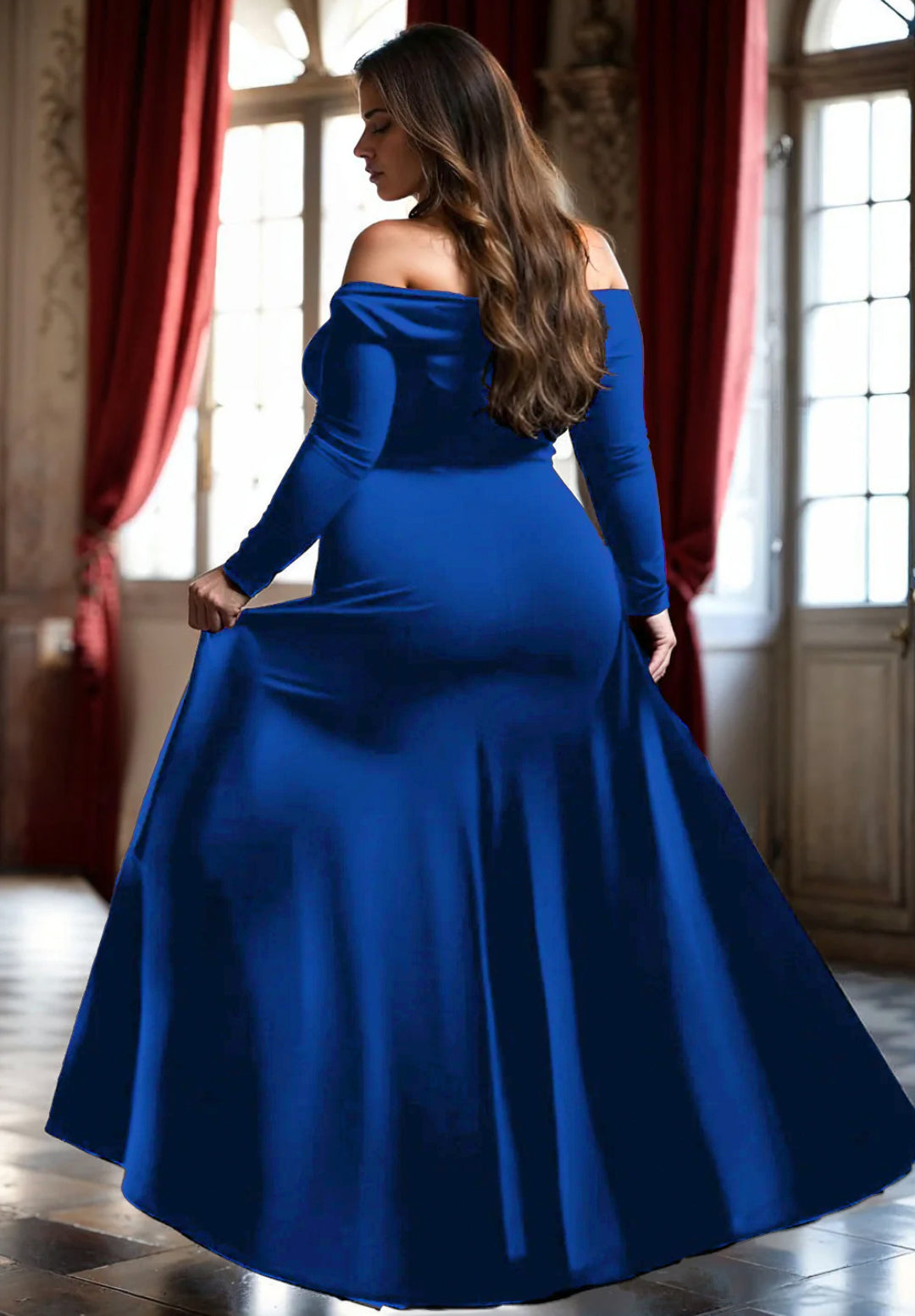 Shoulder Royal Blue Evening Dress Plus Size Royal Blue Vintage
