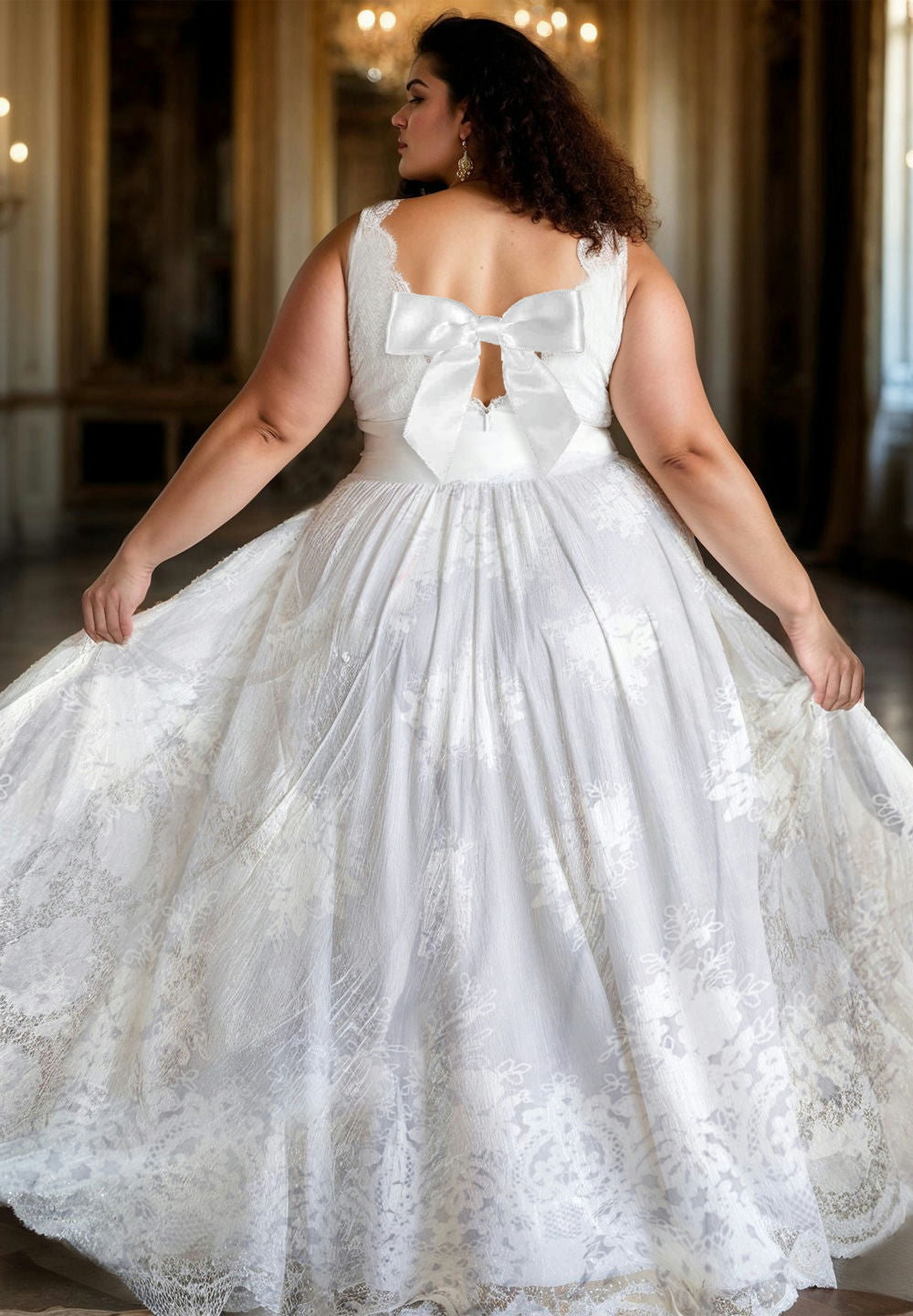 Frederika Plus Size Lace Wedding Gown In Ivory
