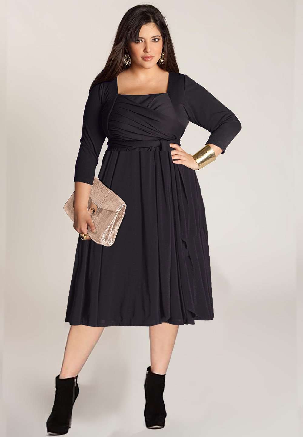 Below knee black plus size dress