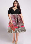 Plus size dress with black top and chiffon A-line printed skirt