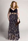 Plus size dress with black top and embroidered A-line skirt