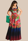 Plus size printed floral dress with A-line skirt