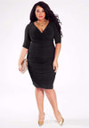 Black below knee plus size fitting dress with wrap top
