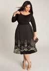 Black plus size below knee dress with chiffon skirt
