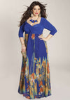Blue plus size dress with abstract printed skirt
