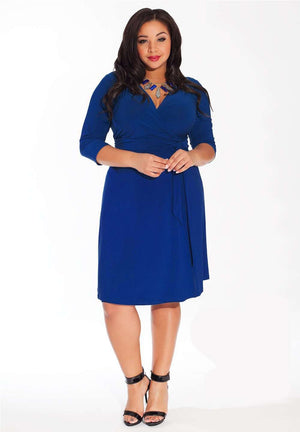Below knee royal blue plus size dress