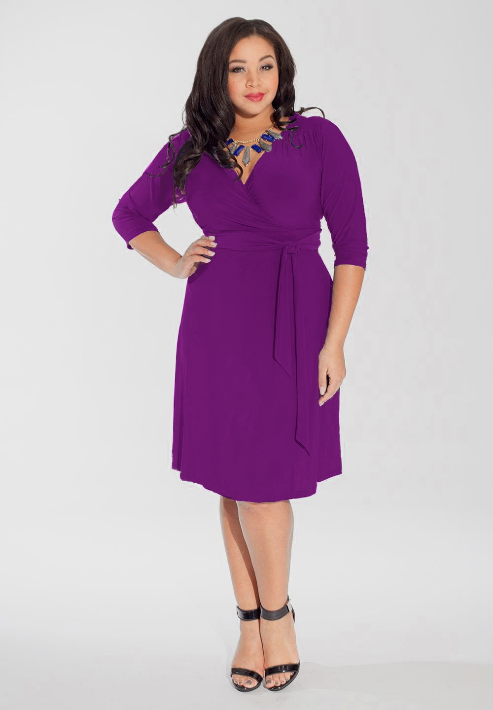 Plus size below knee dress with wrap top