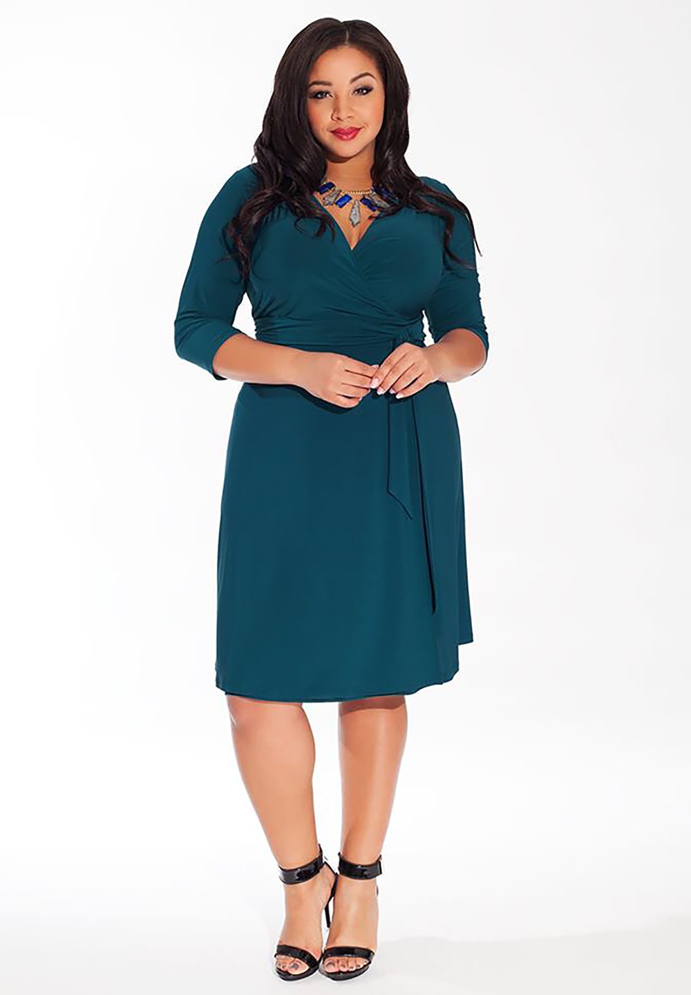 Below knee plus size blue dress